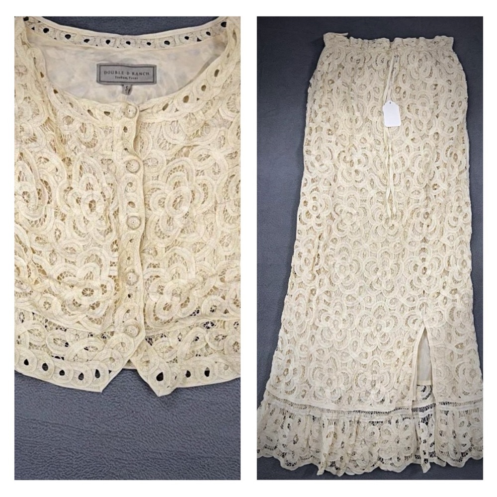 Double D Ranch silver label intricate lace top matching skirt RTL $995 S New